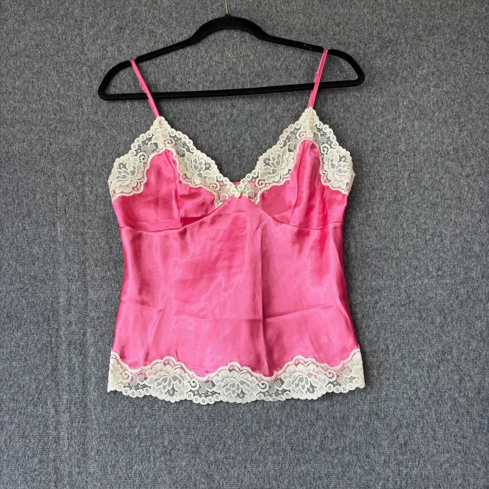 Y2K Cinejour Pink Satin Lace Trim Camisole Top Vintage Lingerie Medium Coquette